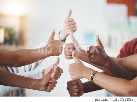 Thumbs up, diversity group and success team collaboration in the business workplace. Hand, teamwork and support, trust and winner, victory and successful planning strategy. Thumbs up, diversity group and success team collaboration in the business workplace. Hand, teamwork and support, trust and winner, victory and successful planning strategy. 123758855