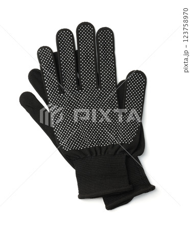 Top view of PVC dotted black gloves Top view of PVC dotted black gloves 123758970