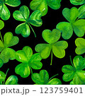 Seamless watercolor pattern for St Patrick's day, green Irish shamrocks 123759401