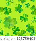 Seamless watercolor pattern for St Patrick's day, shamrocks and a clover 123759403