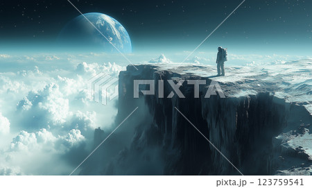 宇宙の果てで ー 青い星を見つめる探検者 123759541