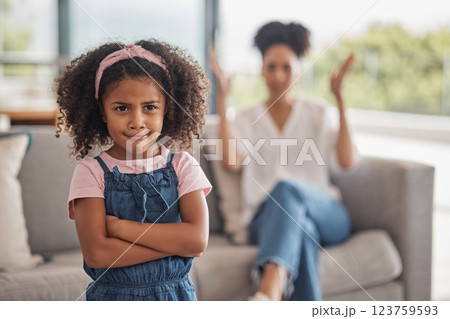 Fight, family and angry mother and child in conflict, argument or disagreement in home living room. Frustrated, ignore and black family problem for mom, youth kid or girl in unhappy mood Fight, family and angry mother and child in conflict, argument or disagreement in home living room. Frustrated, ignore and black family problem for mom, youth kid or girl in unhappy mood 123759593