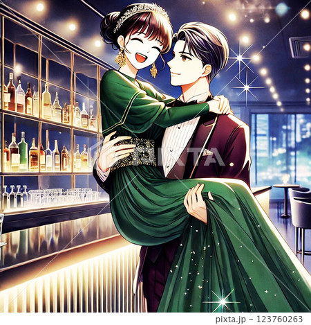 ご褒美にお姫さま抱っこ　夜のラウンジにふたり　Generative AIイラスト 123760263