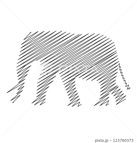 Abstract Striped Elephant Silhouette Vector Illustration. A minimalist and abstract vector illustration of an elephant silhouette created using diagonal lines and zigzag patterns. 123760373