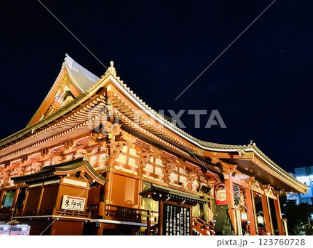 ライトアップされた夜の浅草_浅草寺 123760728