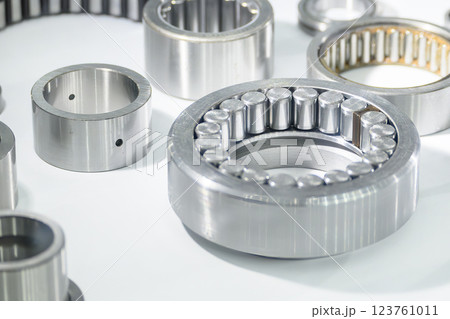 Close up scene the cylindrical rolling bearing parts. 123761011
