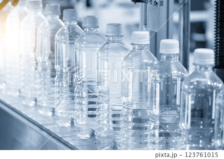 The hi-technology of drinking water manufacturing process in the light blue scene. 123761015