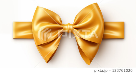 Golden bows with for Christmas and birthday present banner isolated on white background. Gold ribbon with bow 123761020
