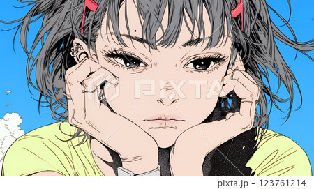 唇を噛んで不安そうな表情をしている若い女性