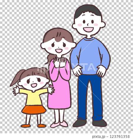 喜ぶ三人家族イラスト 123761358