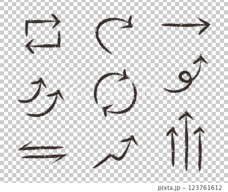 シンプルな手書きの矢印セット　鉛筆 123761612