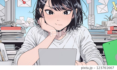 スマホでメールを読みながら唇を噛んでいる神経質な女性。表情には不安が漂っている。