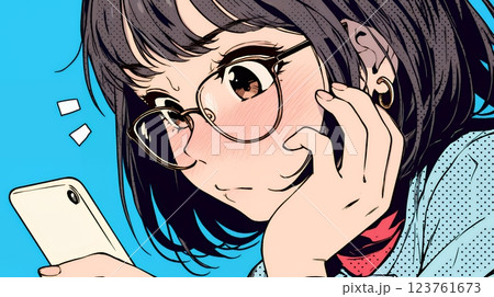 スマホでメールを読みながら唇を噛んでいる神経質な女性。表情には不安が漂っている。