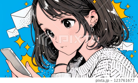 スマホでメールを読みながら唇を噛んでいる神経質な女性。表情には不安が漂っている。