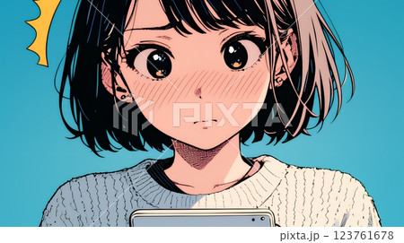 スマホでメールを読みながら唇を噛んでいる神経質な女性。表情には不安が漂っている。