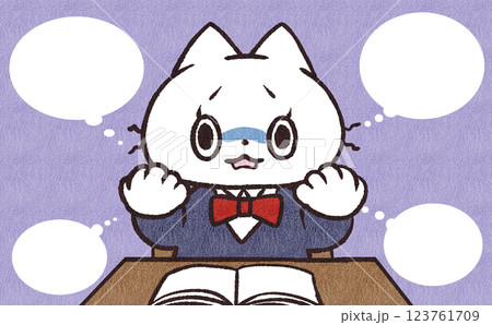 心配事が多い女子猫学生イラスト 心配事が多い女子猫学生イラスト 123761709