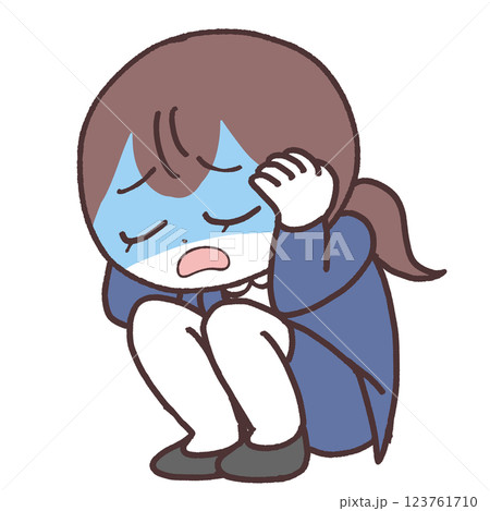 絶望でしゃがむ女性イラスト 絶望でしゃがむ女性イラスト 123761710