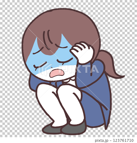 絶望でしゃがむ女性イラスト 絶望でしゃがむ女性イラスト 123761710
