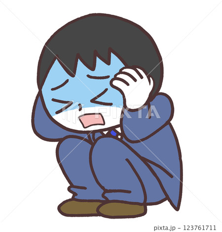 絶望でしゃがむ男性イラスト 123761711
