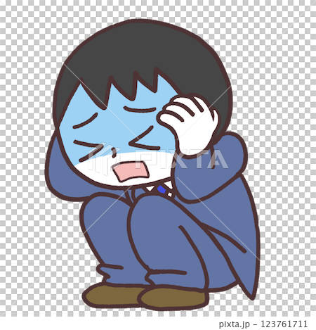 絶望でしゃがむ男性イラスト 123761711