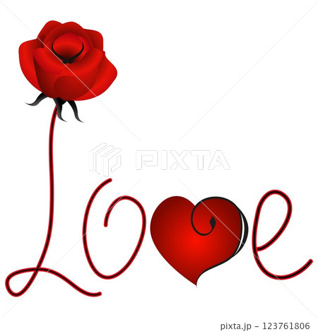 Inscription love with heart and rose. Inscription love with heart and rose. 123761806