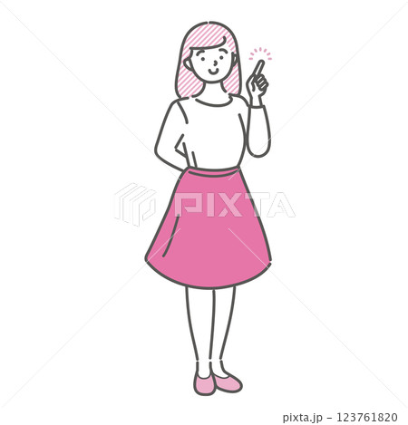 人差し指を立てて説明する若い女学生のイラスト　大学生　専門学生 123761820