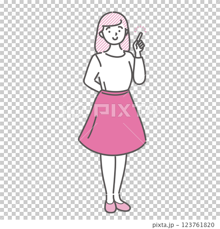 人差し指を立てて説明する若い女学生のイラスト　大学生　専門学生 123761820
