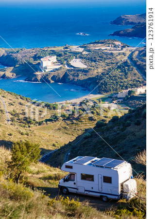 Caravan on coast in France Caravan on coast in France 123761914