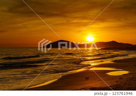 Sunset over sea, Calblanque beach, spain Sunset over sea, Calblanque beach, spain 123761946