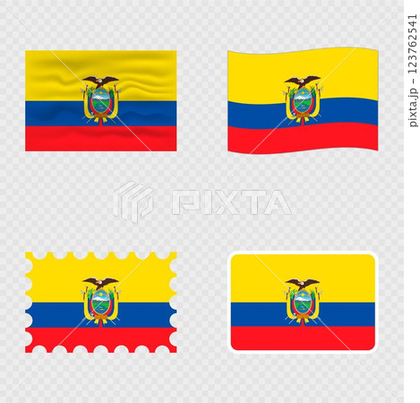 Ecuador national flag in four different styles. 123762541