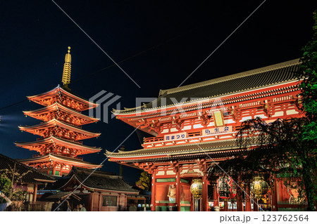 【東京都】浅草寺のライトアップ 123762564