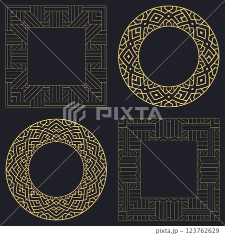 Set decorative circular vintage geometrical ornament. Set decorative circular vintage geometrical ornament. 123762629