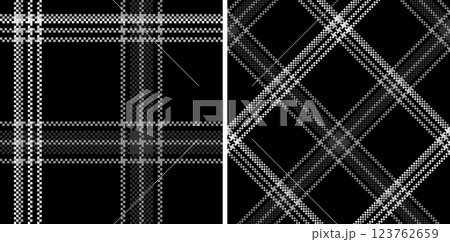 Set black and white check plaid seamless vector pattern. 123762659