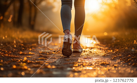 Close up view of runner sport shoes sprint running on track. A healthy life style showing running and walking theme 123762770