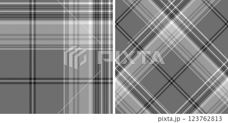 Set black and white check plaid seamless vector pattern. 123762813