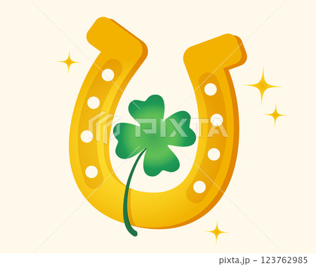 Vector illustration of a four leaf clover and horseshoe. Vector icon of lucky clover and horseshoe for Patrick's day. Shamrock. Paddy's day. Vector illustration of a four leaf clover and horseshoe. Vector icon of lucky clover and horseshoe for Patrick's day. Shamrock. Paddy's day. 123762985