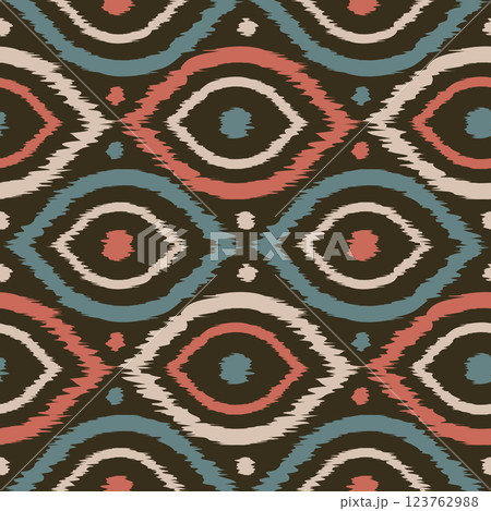 Vector seamless ikat ogee pattern in vintage style. Retro pattern of abstract eyes. Vector seamless ikat ogee pattern in vintage style. Retro pattern of abstract eyes. 123762988