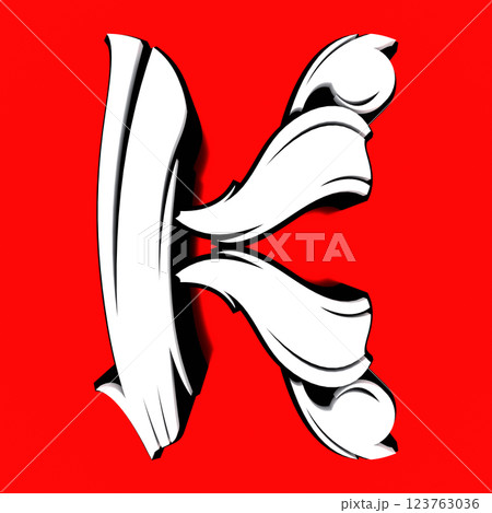 3D rendered illustration. Decorative letter on red background. Low poly art lettering. 3D rendered illustration. Decorative letter on red background. Low poly art lettering. 123763036