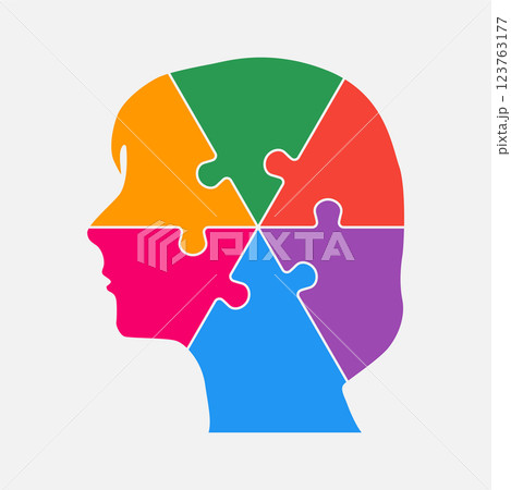 Female head. Humane brain made from puzzle pieces Female head. Humane brain made from puzzle pieces 123763177