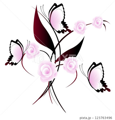 Roses with butterflies. 123763496