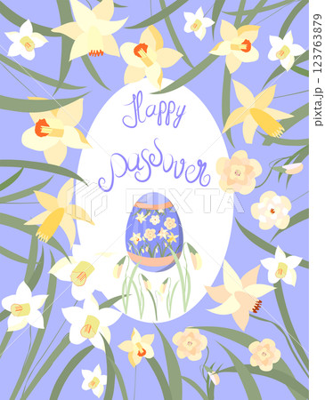 greeting card with Easter bunnies and Easter eggs 123763879