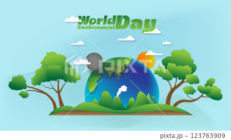World Environment Day Illustration Eco-Friendly Earth with Trees and Pollution Contrast World Environment Day Illustration Eco-Friendly Earth with Trees and Pollution Contrast 123763909