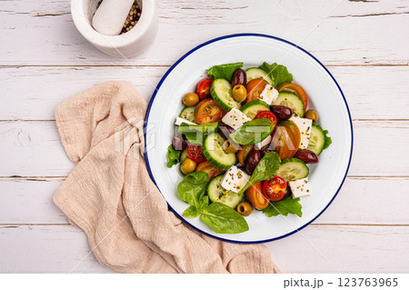 Greek salad with fresh vegetables 123763965