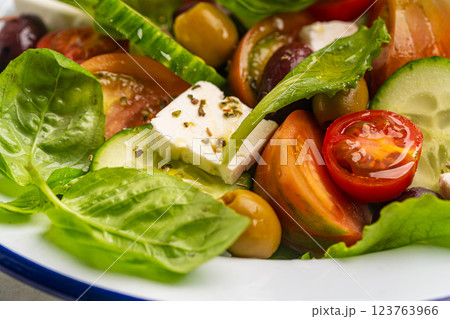 Greek salad with fresh vegetables 123763966