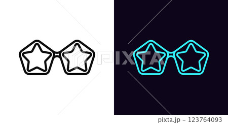 Outline superstar sunglasses icon, with editable stroke. Glamour sunglasses with star lens, retro style spectacles. Fashion star glasses, party eyewear, pop disco style, modern sunglass. Vector icon Outline superstar sunglasses icon, with editable stroke. Glamour sunglasses with star lens, retro style spectacles. Fashion star glasses, party eyewear, pop disco style, modern sunglass. Vector icon 123764093