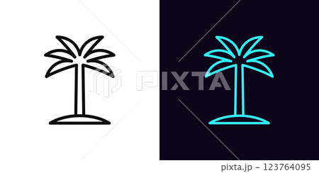 Outline palm tree icon, with editable stroke. Coconut palm tree, tropical oasis. Exotic palm island and tropical paradise, summer holiday in Hawaii, California beach, vacation in Miami. Vector icon Outline palm tree icon, with editable stroke. Coconut palm tree, tropical oasis. Exotic palm island and tropical paradise, summer holiday in Hawaii, California beach, vacation in Miami. Vector icon 123764095