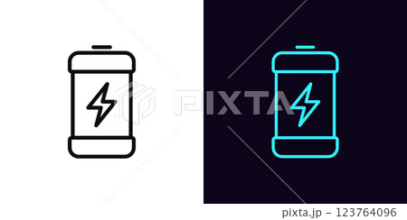 Outline electric battery icon, with editable stroke. Battery with lightning icon, charging accumulator. Energy efficiency level, electricity consumption control, device power management. Vector icon Outline electric battery icon, with editable stroke. Battery with lightning icon, charging accumulator. Energy efficiency level, electricity consumption control, device power management. Vector icon 123764096