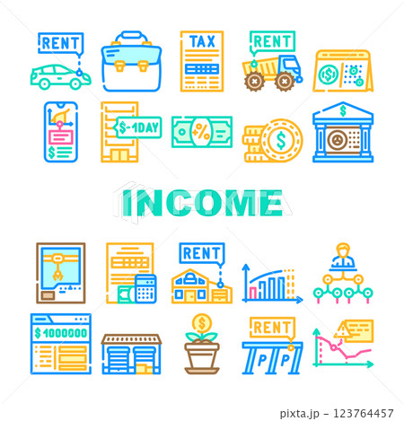 Passive Income Finance Earning Icons Set Vector Passive Income Finance Earning Icons Set Vector 123764457