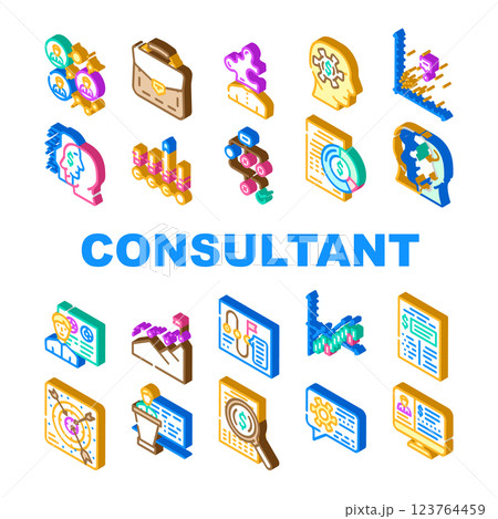 Business Consultant Advicing Icons Set Vector Business Consultant Advicing Icons Set Vector 123764459