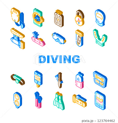 Diving Equipment And Accessories Icons Set Vector 123764462